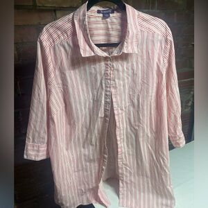 Roamans women’s  Red Striped Shirt size 22W 3/4 sleeves